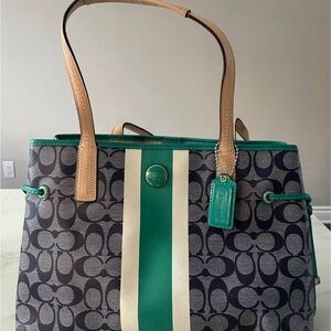 Coach Signature Tote Bag - Green and Tan